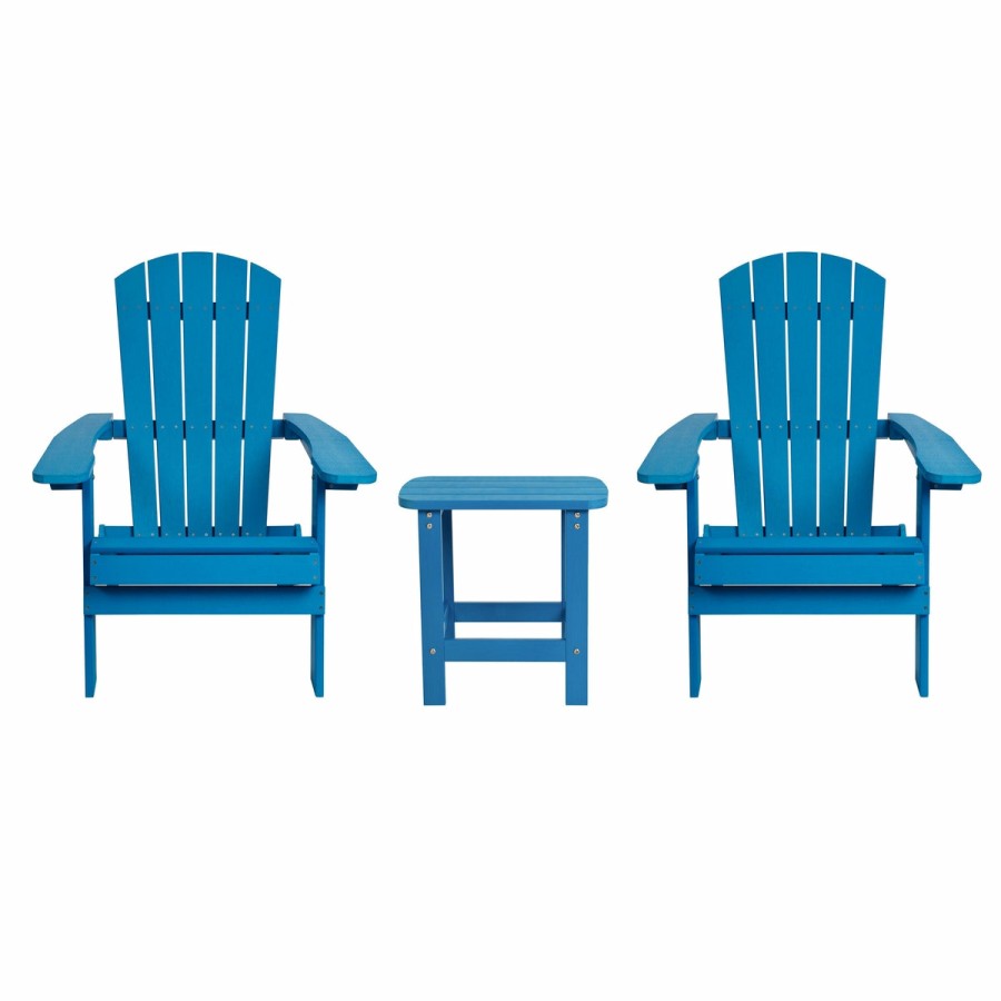 More FLASH | 2 Pack Charlestown All-Weather Poly Resin Folding Adirondack Chairs With Side Table