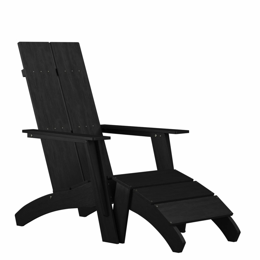 More FLASH | Sawyer Modern All-Weather Poly Resin Wood Adirondack Chair With Foot Rest