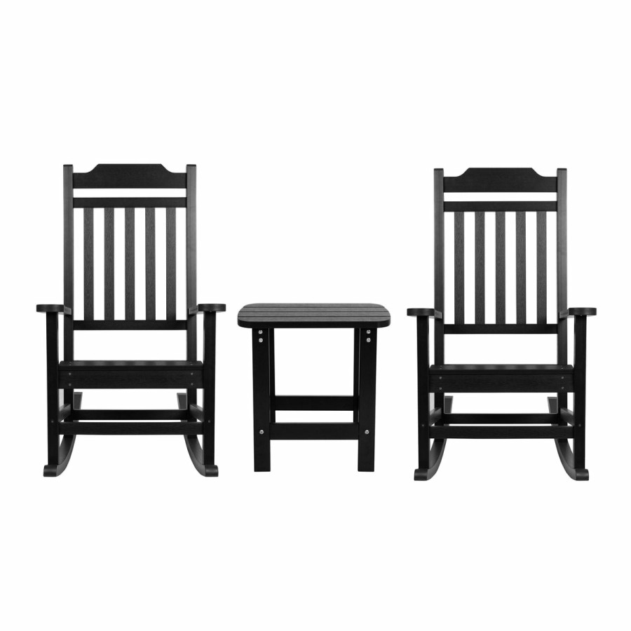 More FLASH | Set Of 2 Winston All-Weather Poly Resin Rocking Chairs With Accent Side Table