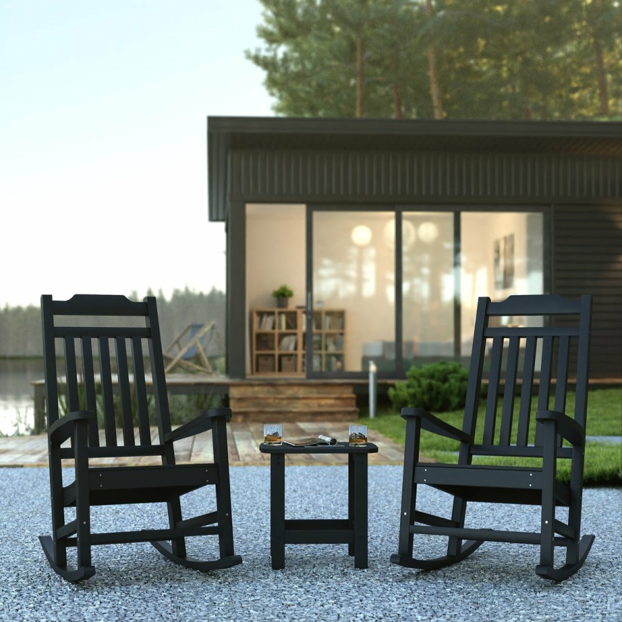 More FLASH | Set Of 2 Winston All-Weather Poly Resin Rocking Chairs With Accent Side Table