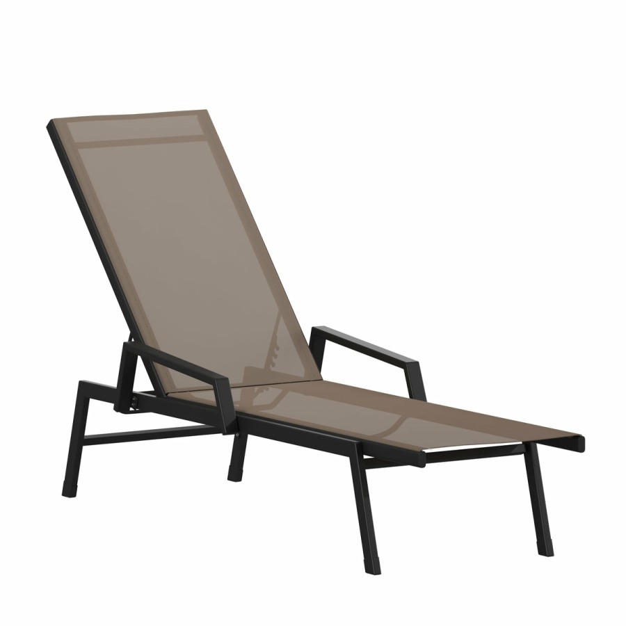 More FLASH | Brazos Adjustable Chaise Lounge Chair With Arms, All-Weather Outdoor Five-Position Recliner