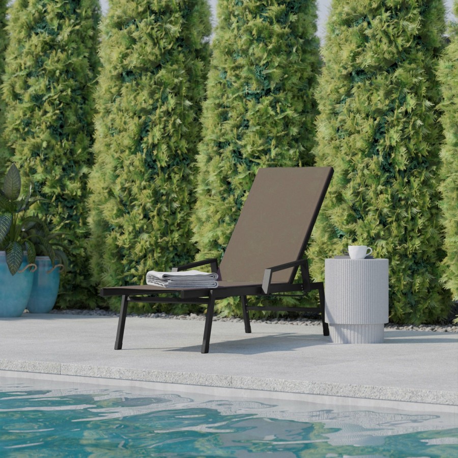 More FLASH | Brazos Adjustable Chaise Lounge Chair With Arms, All-Weather Outdoor Five-Position Recliner