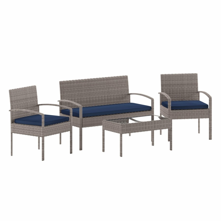 More FLASH | Aransas Series 4 Piece Patio Set With Steel Frame And Cushions