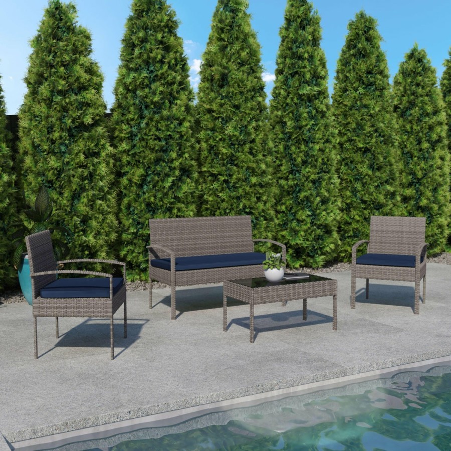 More FLASH | Aransas Series 4 Piece Patio Set With Steel Frame And Cushions