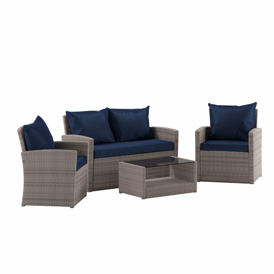 More FLASH | Aransas Series 4 Piece Patio Set With Back Pillows And Seat Cushions