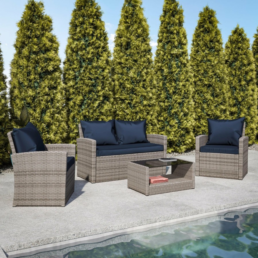 More FLASH | Aransas Series 4 Piece Patio Set With Back Pillows And Seat Cushions