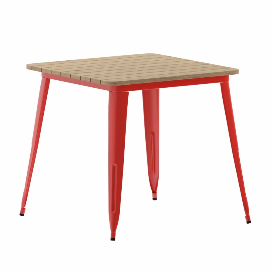 More FLASH | Declan Commercial Grade Indoor/Outdoor Dining Table, 31.5" Square All Weather Poly Resin Top With Steel Base