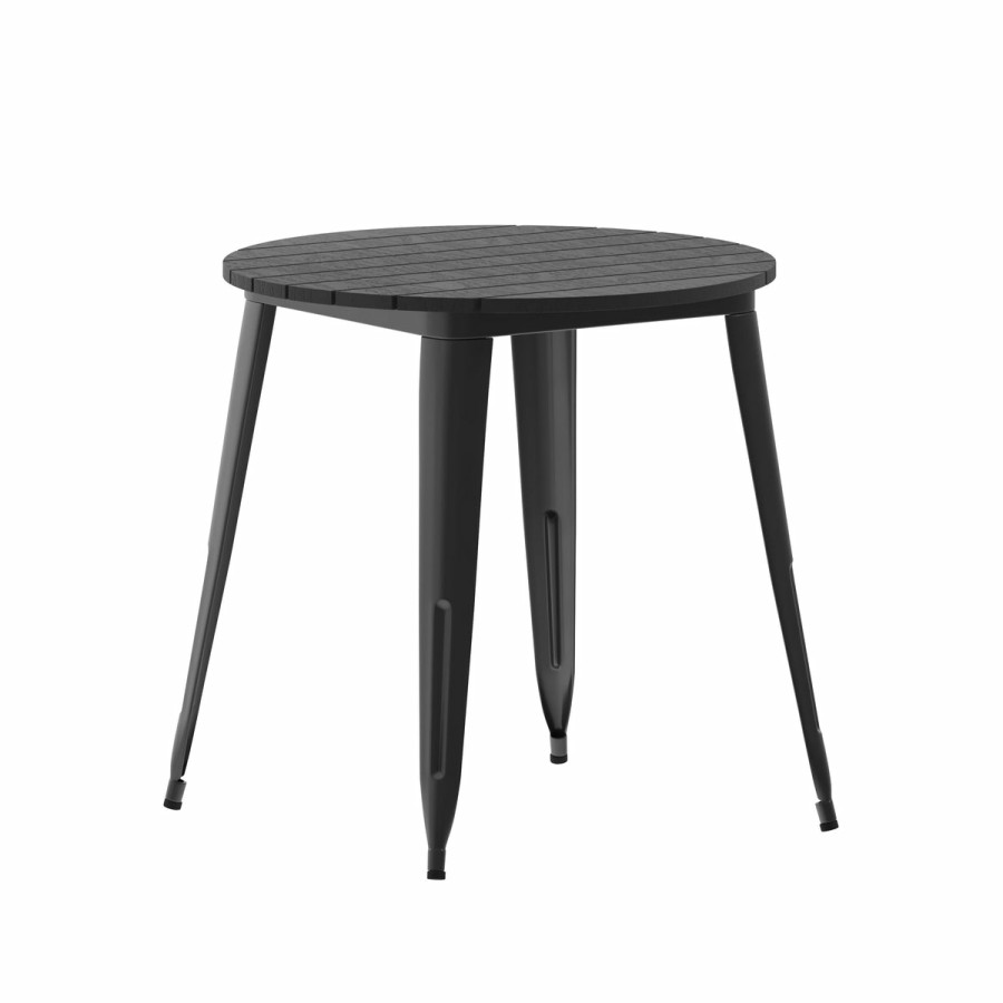 More FLASH | Declan Commercial Grade Indoor/Outdoor Dining Table, 30" Round All Weather Poly Resin Top With Steel Base