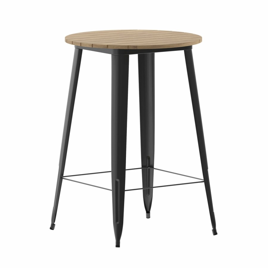 More FLASH | Declan Commercial Indoor/Outdoor Bar Top Table, 30" Round All Weather Poly Resin Top With Steel Base