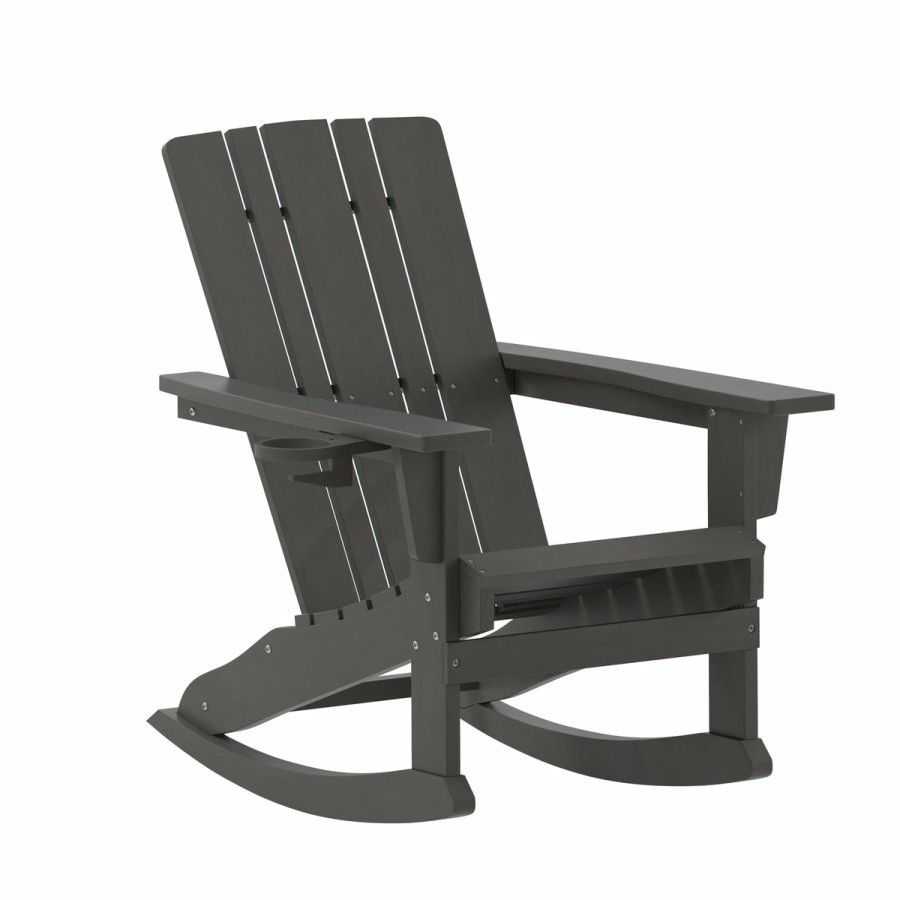 More FLASH | Halifax Hdpe Adirondack Chair With Cup Holder And Pull Out Ottoman, All-Weather Hdpe Indoor/Outdoor Chair