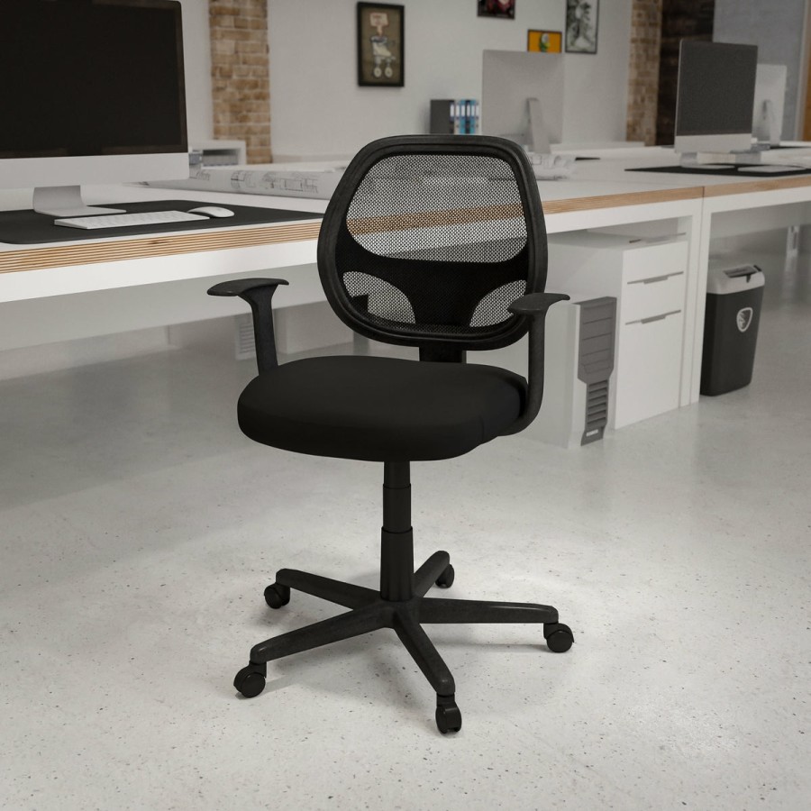 Office & Reception FLASH Task Office Chairs | Flash Fundamentals Mid-Back Mesh Swivel Ergonomic Task Office Chair With Arms