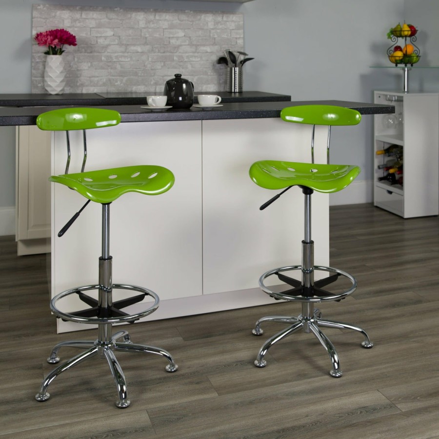 Office & Reception FLASH Drafting Stools | Vibrant Chrome Drafting Stool With Tractor Seat