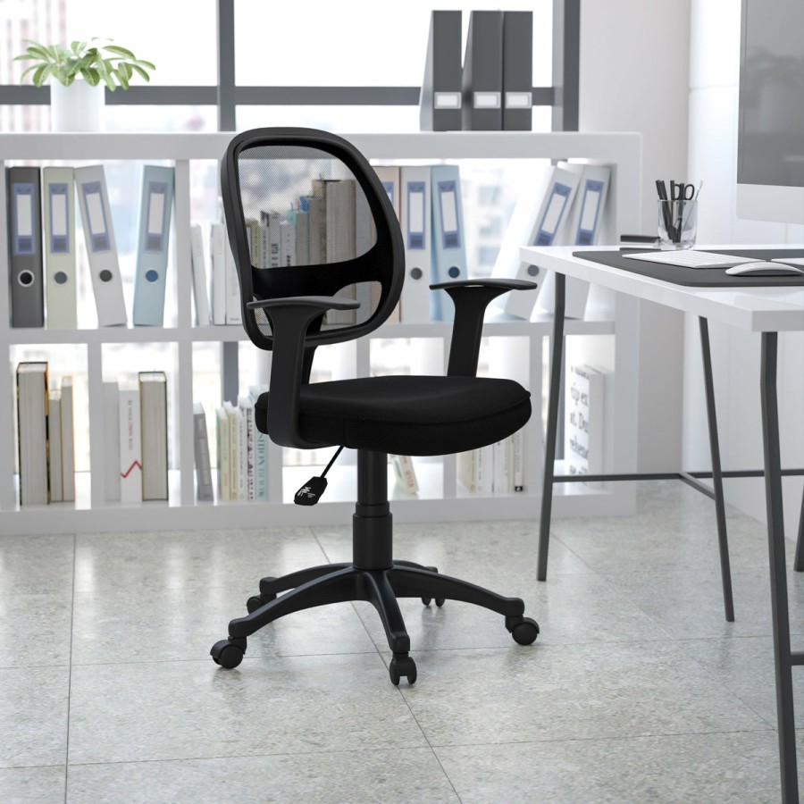 Office & Reception FLASH Task Office Chairs | Mid-Back Mesh Swivel Task Office Chair With T-Arms