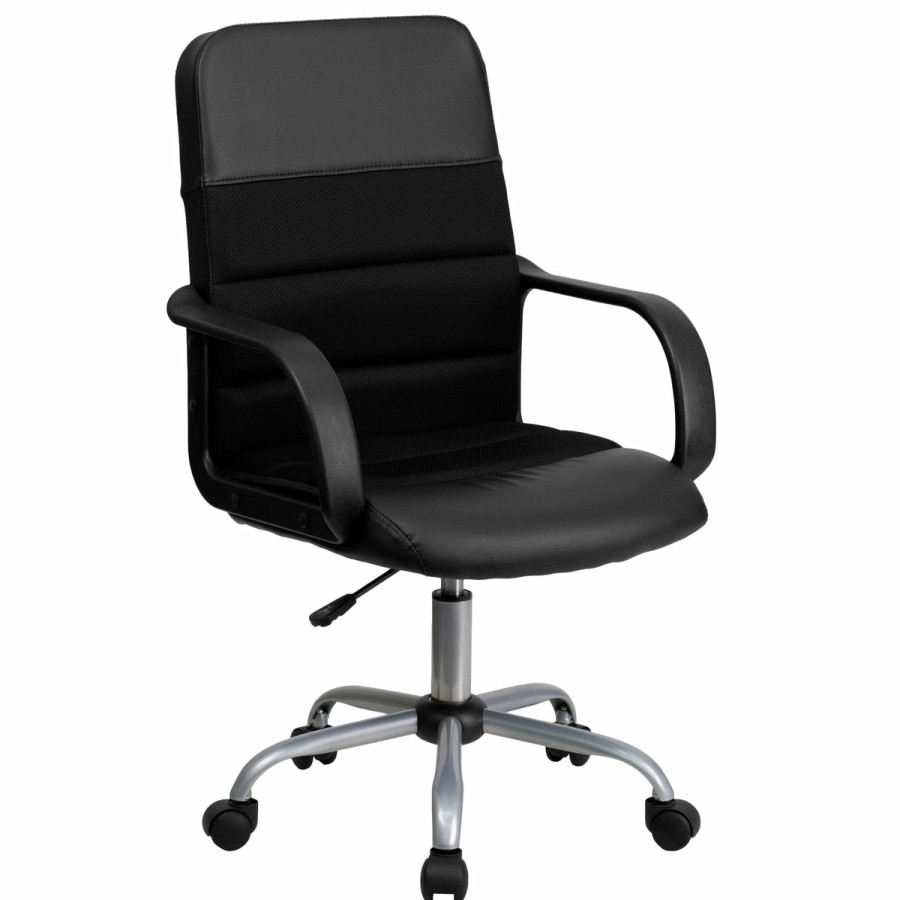 Office & Reception FLASH Task Office Chairs | Mid-Back Leathersoft And Mesh Swivel Task Office Chair With Arms