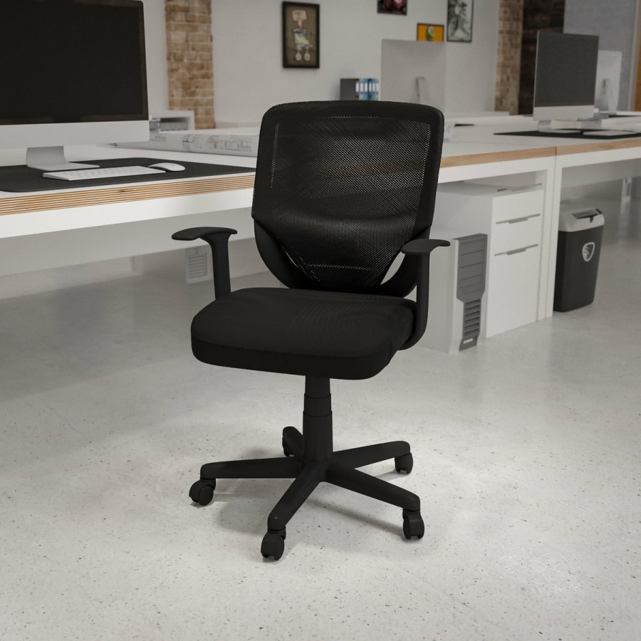 Office & Reception FLASH Task Office Chairs | Mid-Back Mesh Tapered Back Swivel Task Office Chair With T-Arms