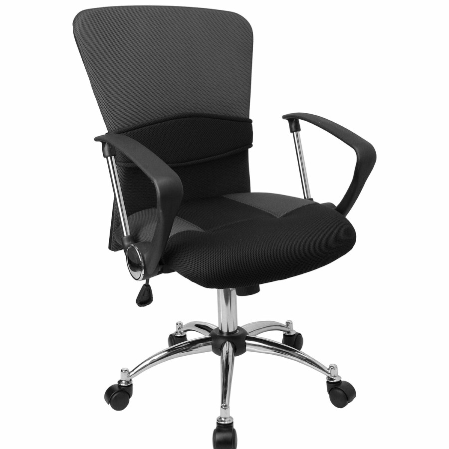 Office & Reception FLASH Task Office Chairs | Mid-Back Mesh Swivel Task Office Chair With Adjustable Lumbar Support And Arms