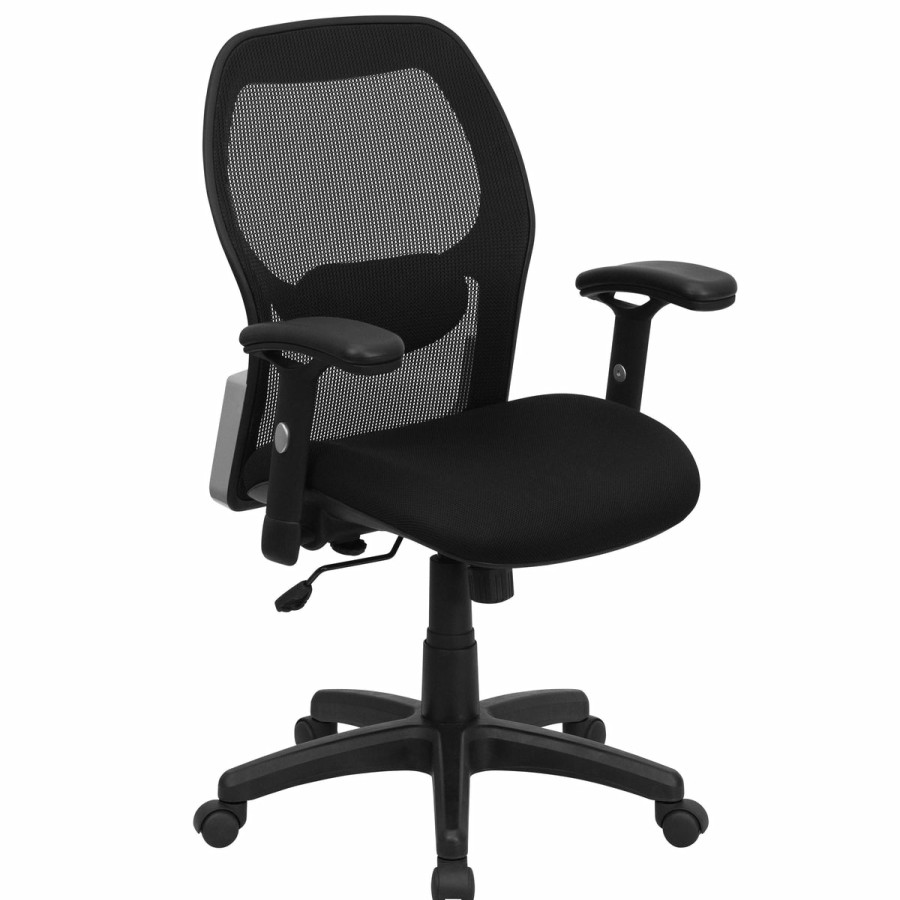 Office & Reception FLASH Executive Office Chairs | Mid-Back Super Mesh Executive Swivel Office Chair With Adjustable Arms