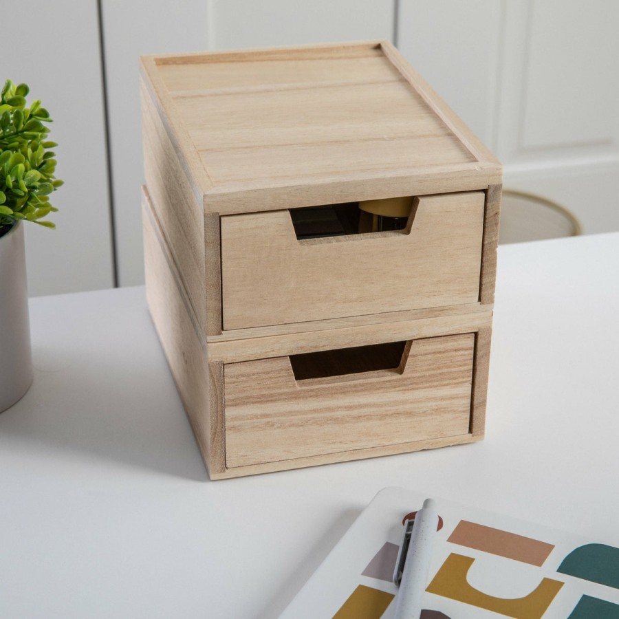 Office & Reception MARTHA STEWART Desk Organizers | Weston Stackable Wooden Storage Boxes With Drawers, Office Desktop Organizers, Set Of 2, 5.25" X 7"