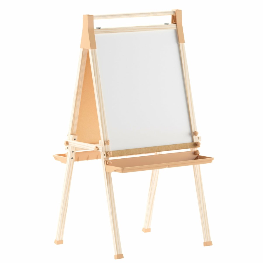 Classroom FLASH Puzzles & Art Activities | Bright Beginnings Commercial Classroom Freestanding Wood Art Easel With Chalk Board, Dry -Erase Board, 2 Trays, Paper Roller, Paper Tear Bar