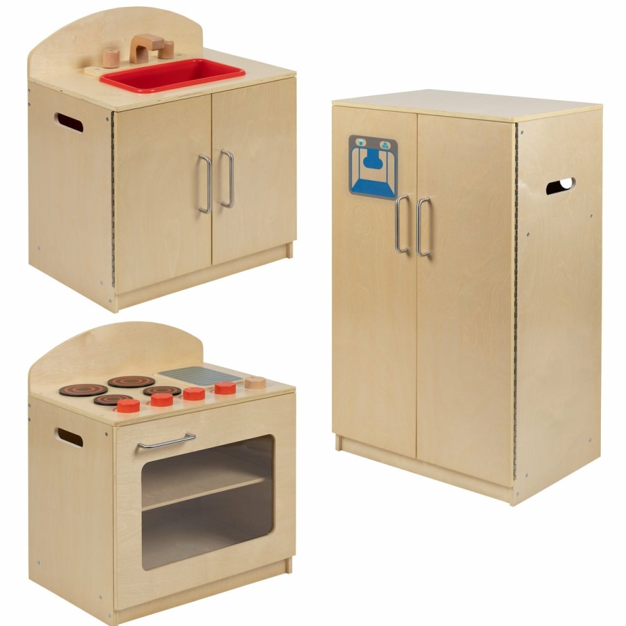 Classroom FLASH Dramatic Play | Children'S Wooden Kitchen Set - Stove, Sink And Refrigerator For Commercial Or Home Use - Safe, Kid Friendly Design