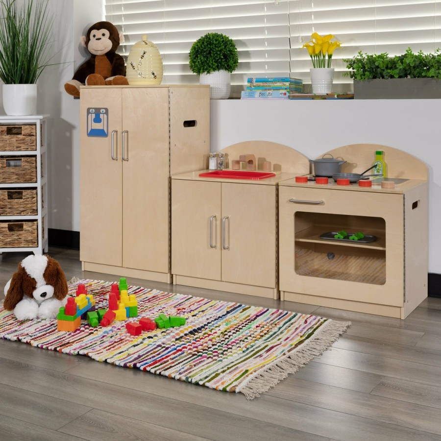 Classroom FLASH Dramatic Play | Children'S Wooden Kitchen Set - Stove, Sink And Refrigerator For Commercial Or Home Use - Safe, Kid Friendly Design