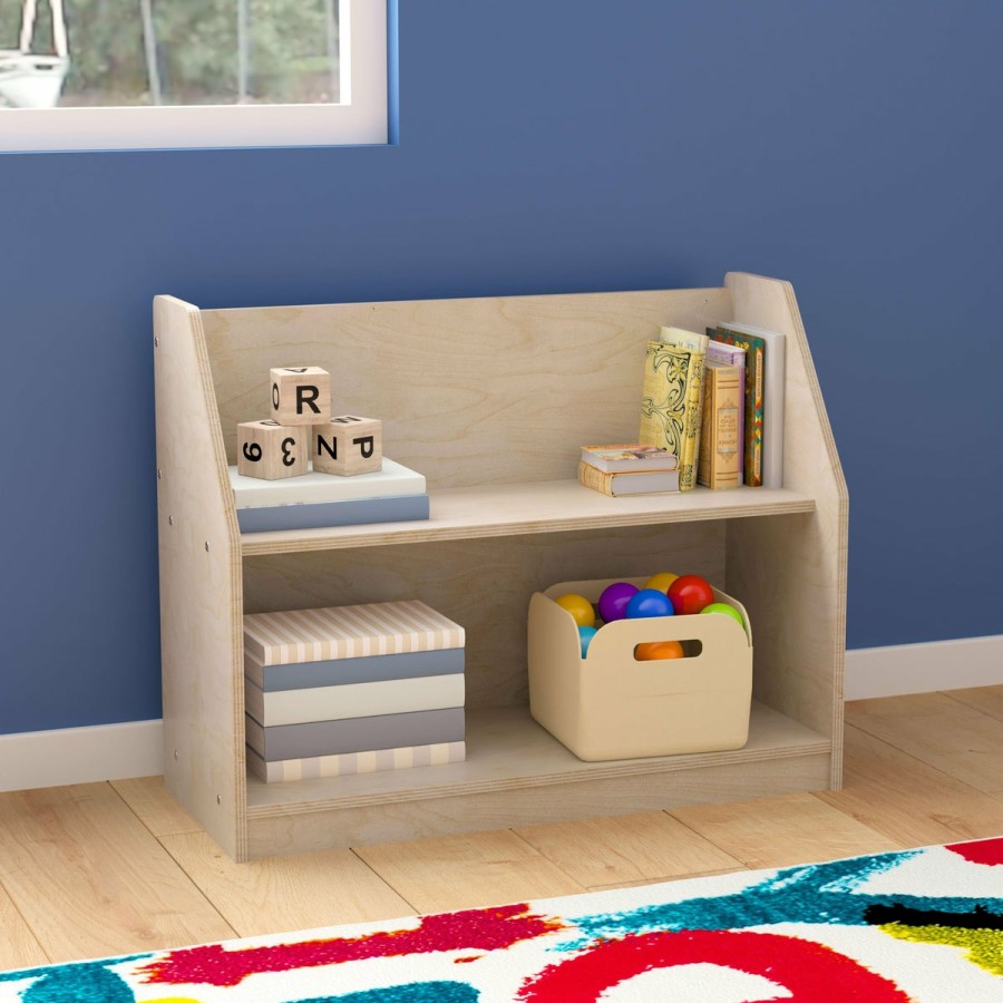 Classroom FLASH Wooden Classroom Storage | Bright Beginnings Commercial Grade Modular 2 Shelf Wooden Classroom Display Shelf