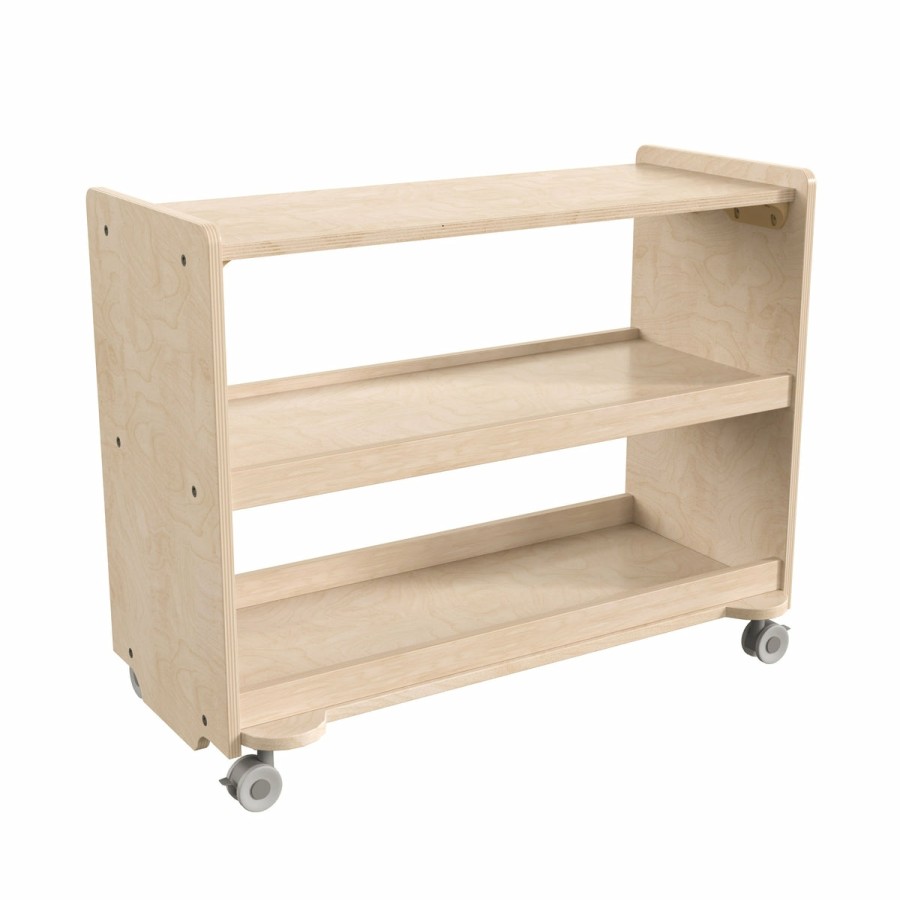 Classroom FLASH Wooden Classroom Storage | Bright Beginnings Commercial Grade Space Saving Wooden Mobile Classroom Storage Cart With Locking Caster Wheels, Kid Friendly Design