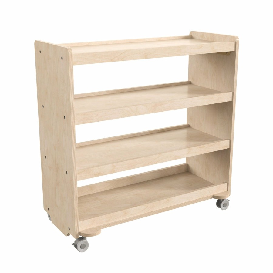 Classroom FLASH Wooden Classroom Storage | Bright Beginnings Commercial Grade Space Saving Wooden Mobile Classroom Storage Cart With Locking Caster Wheels, Kid Friendly Design