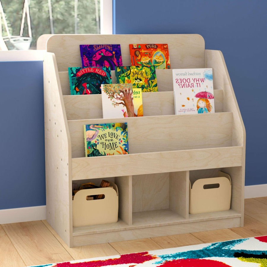 Classroom FLASH Wooden Classroom Storage | Bright Beginnings Commercial Grade Modular Wooden Classroom Tiered Bookstand With Storage Compartments