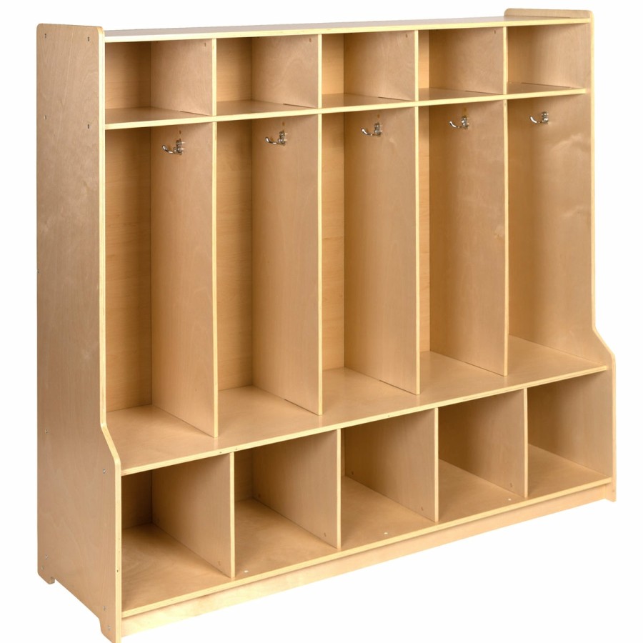 Classroom FLASH Wooden Classroom Storage | Wooden School Coat Locker With Bench, Cubbies, And Storage Organizer Hook-Safe, Kid Friendly Design (Natural)