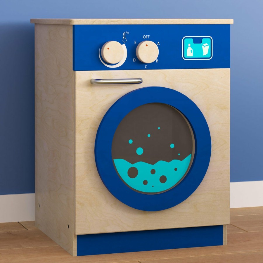 Classroom FLASH Dramatic Play | Bright Beginnings Commercial Grade Wooden Kid'S Washing Machine With Integrated Storage And Turning Knobs