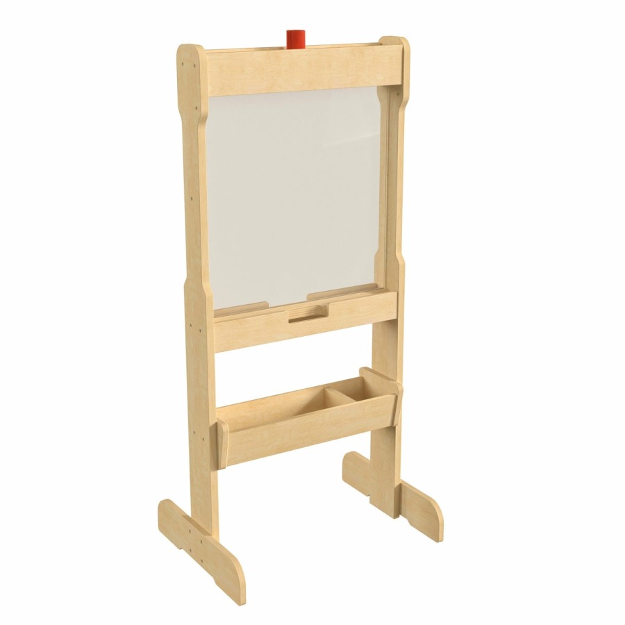 Classroom FLASH Stem Learning Systems | Bright Beginnings Commercial Grade Double Sided Wooden Free-Standing Steam Easel With Storage Tray, Acrylic Paint Window - Holds Two Accessory Panels