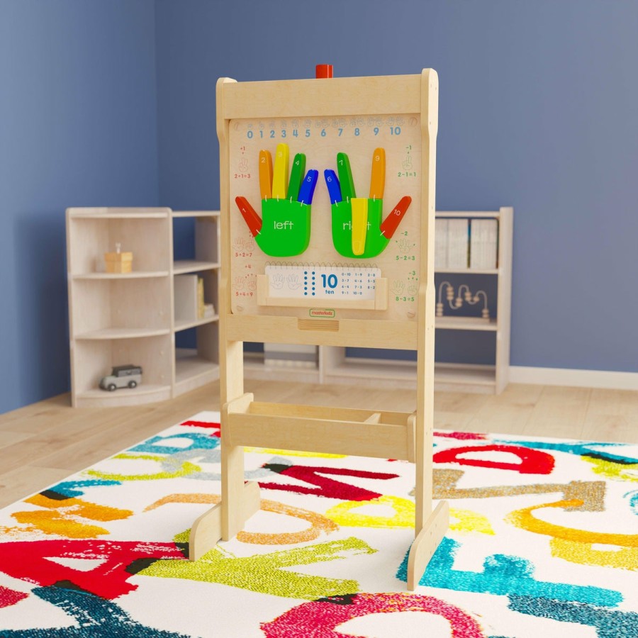 Classroom FLASH Stem Learning Systems | Bright Beginnings Commercial Grade Double Sided Wooden Free-Standing Steam Easel With Storage Tray, Acrylic Paint Window - Holds Two Accessory Panels