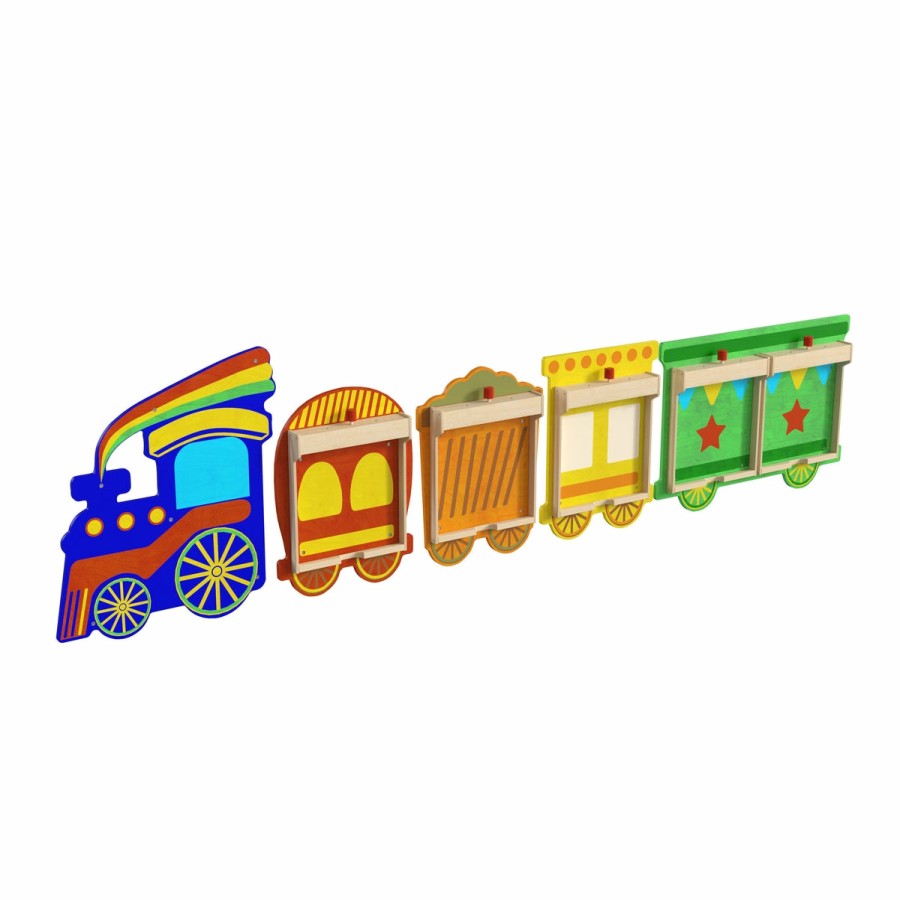 Classroom FLASH Stem Learning Systems | Bright Beginnings Commercial Grade Wooden Train Steam Wall System With 5 Accessory Panel Holders