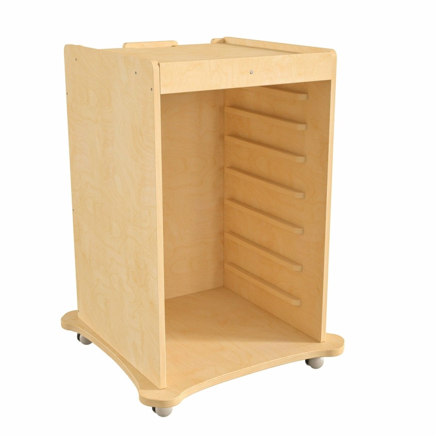 Classroom FLASH Wooden Classroom Storage | Bright Beginnings Commercial Grade Space Saving Wooden Mobile Steam Wall Accessory Board Storage Cart With Locking Caster Wheels, Kid Friendly Design