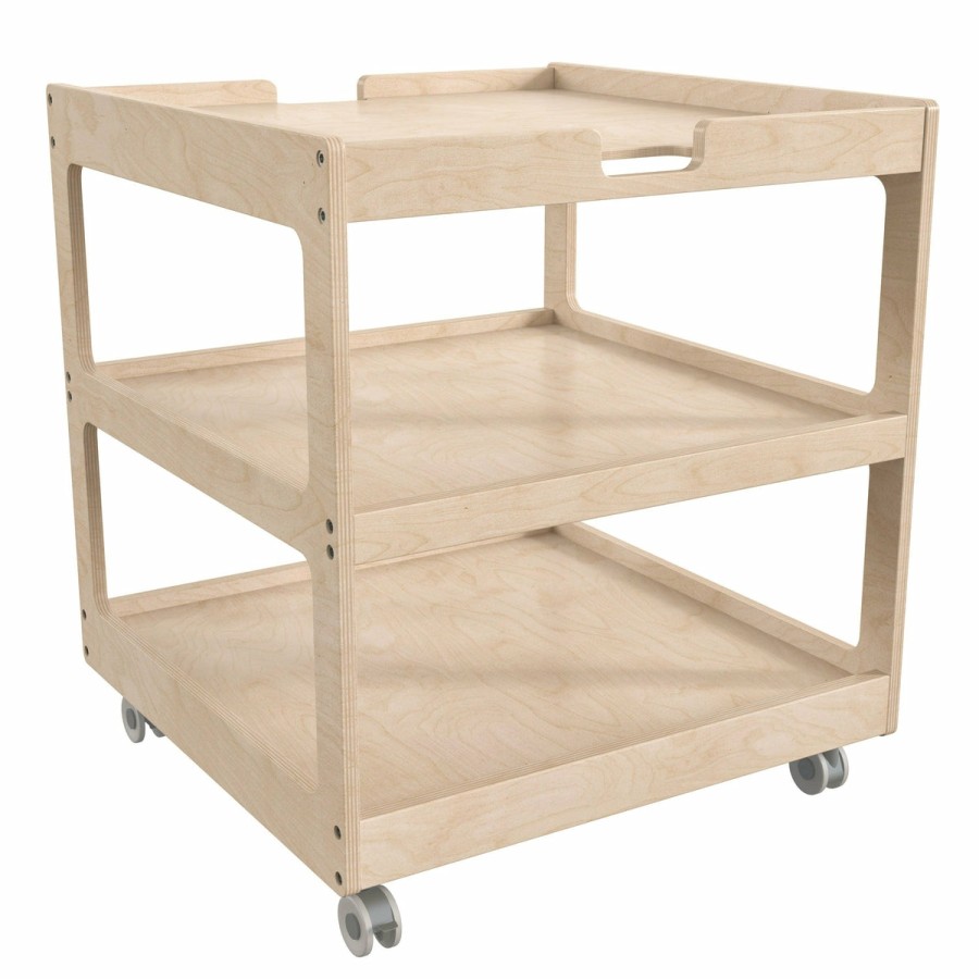 Classroom FLASH Wooden Classroom Storage | Bright Beginnings Commercial Grade Square Space Saving Wooden Mobile Classroom Storage Cart, Locking Caster Wheels, Kid Friendly Design