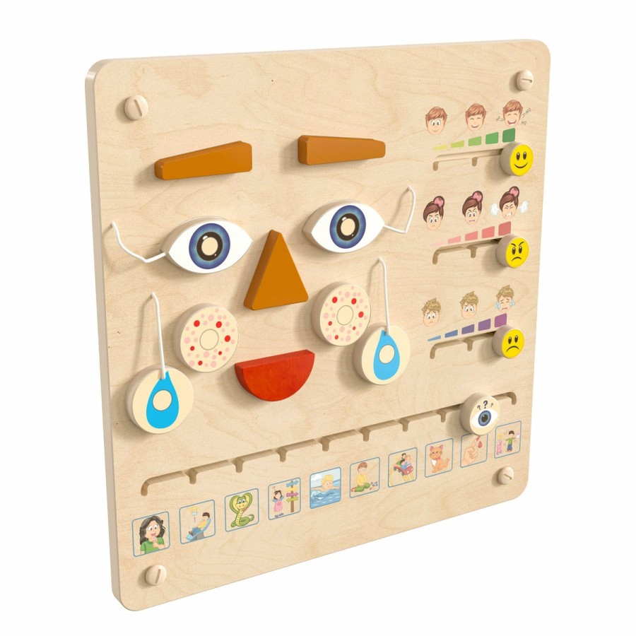 Classroom FLASH Stem Learning Systems | Bright Beginnings Commercial Grade Steam Wall Activity Board With Natural Finish And Multicolor Accents, Feelings And Moods