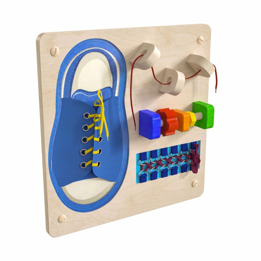 Classroom FLASH Stem Learning Systems | Bright Beginnings Commercial Grade Wooden Tie It - Turn It Steam Wall Accessory Board