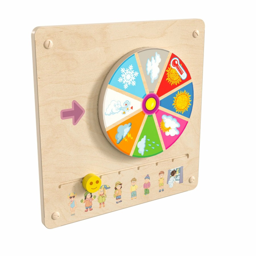 Classroom FLASH Stem Learning Systems | Bright Beginnings Commercial Grade Steam Wall Activity Board With Natural Finish And Multicolor Accents, Weather