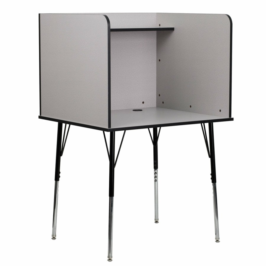 Classroom FLASH Desks & Study Carrels | Stand-Alone Study Carrel With Top Shelf - Height Adjustable Legs And Wire Management Grommet