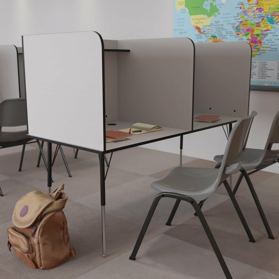 Classroom FLASH Desks & Study Carrels | Stand-Alone Double Study Carrel With Top Shelf - Height Adjustable Legs And Wire Management Grommet