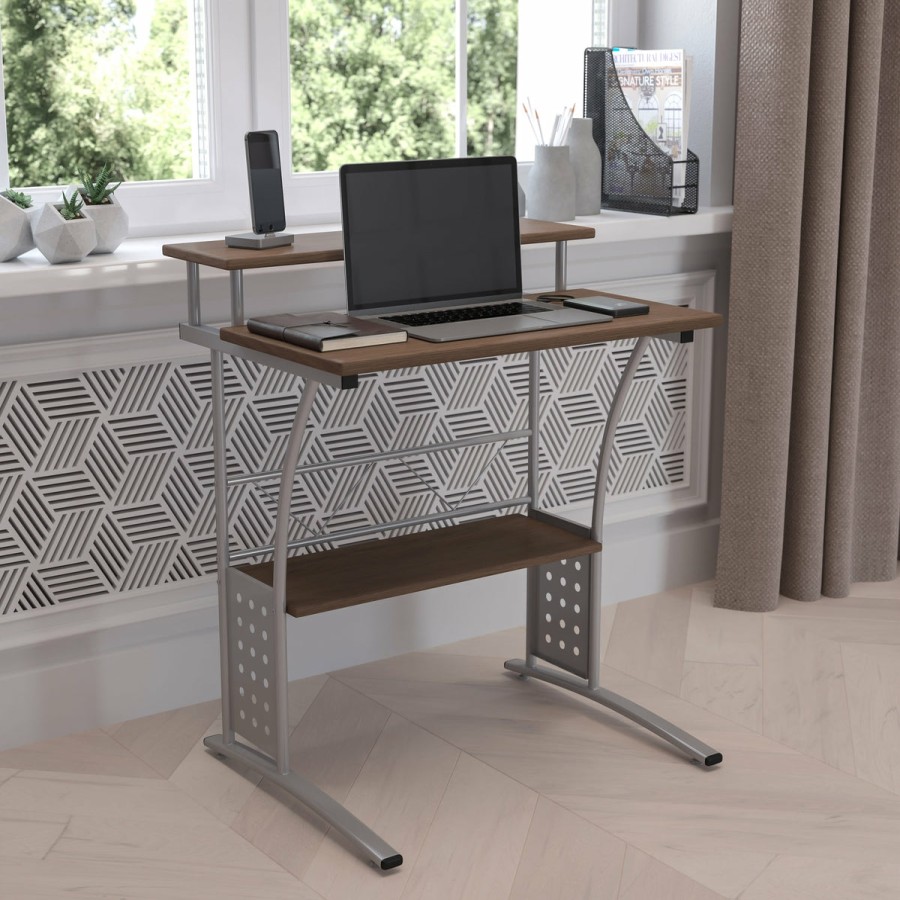 Office & Reception FLASH Desks | Computer Desk With Top And Lower Storage Shelves