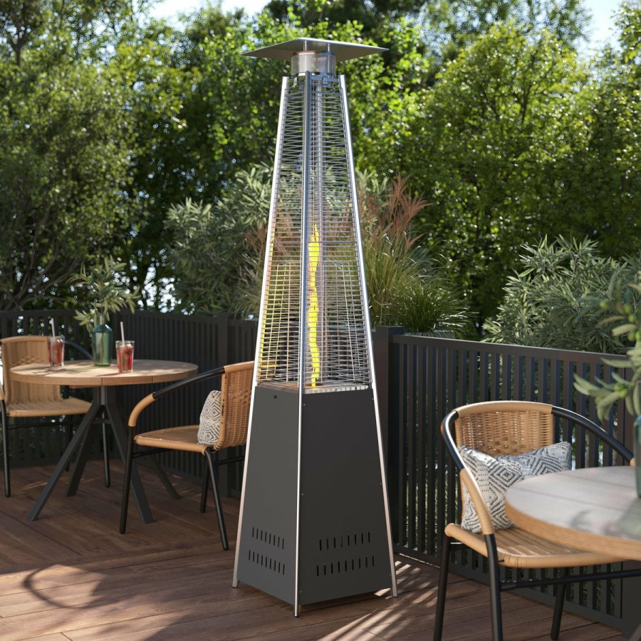 More FLASH | Sol Patio Outdoor Heating-Stainless Steel Pyramid 42,000 Btu Propane Heater With Wheels For Commercial & Residential Use