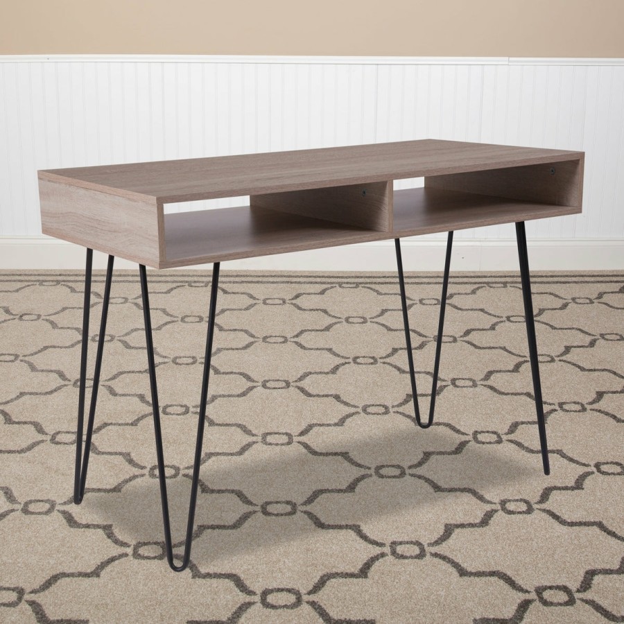 Office & Reception FLASH Desks | Franklin Wood Grain Finish Computer Table With Metal Legs