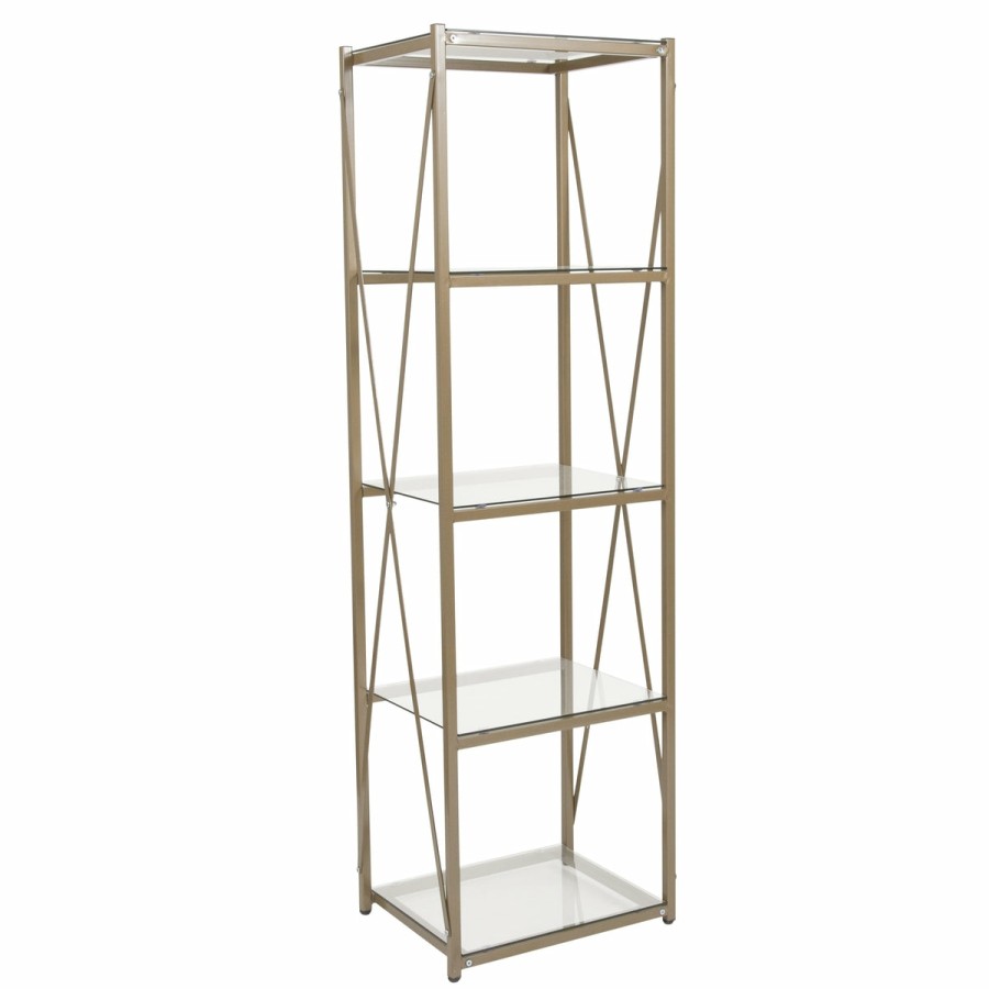 Office & Reception FLASH Storage And Book Shelves | Mar Vista Collection 4 Shelf 64"H Cross Brace Glass Bookcase