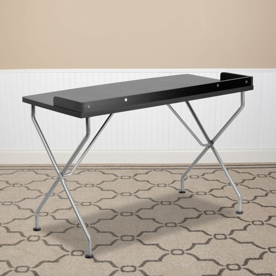 Office & Reception FLASH Desks | Computer Desk With Raised Border And Silver Metal Frame