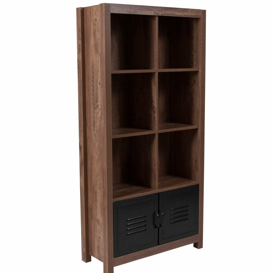 Office & Reception FLASH Storage And Book Shelves | New Lancaster Collection 59.5"H 6 Cube Storage Organizer Bookcase With Metal Cabinet Doors