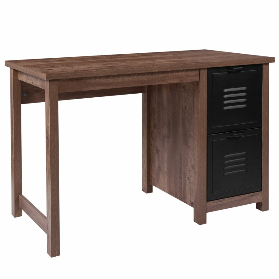 Office & Reception FLASH Desks | New Lancaster Collection Wood Grain Finish Computer Desk With Metal Drawers