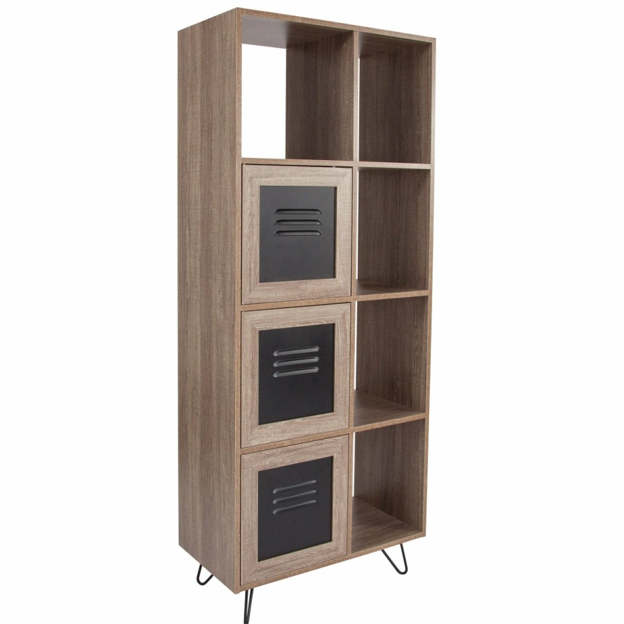 Office & Reception FLASH Storage And Book Shelves | Woodridge Collection 63"H 5 Cube Storage Organizer Bookcase With Metal Cabinet Doors