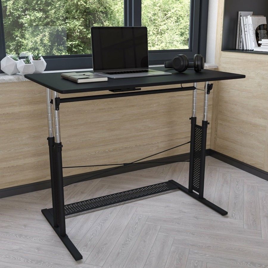 Office & Reception FLASH Desks | Height Adjustable (27.25-35.75"H) Sit To Stand Home Office Desk